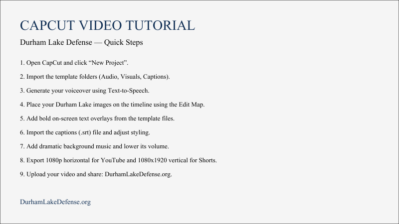 CapCut Video Tutorial for Durham Lake Defense